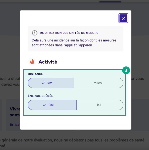 Unités de mesure de distance et d'énergie brûlée mises en évidence dans les unités de mesure modale