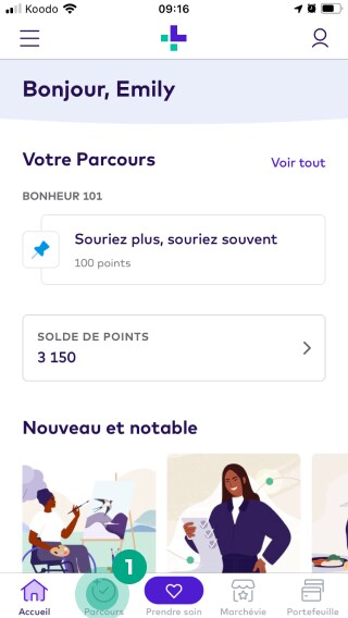 Bouton Voyage mis en évidence sur l'écran d'accueil de l'application mobile de League