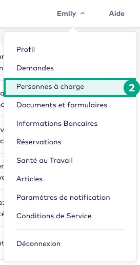 Bouton Personnes à charge en surbrillance dans le menu Profil