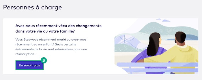 Bouton En savoir plus mis en surbrillance dans l'écran des personnes à charge