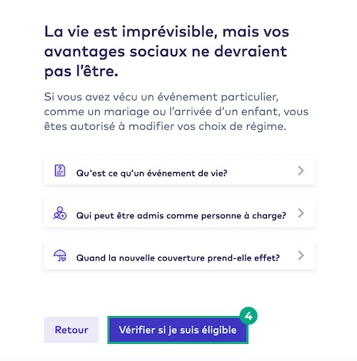 Vérifiez si je suis admissible bouton en surbrillance dans l'écran des personnes à charge