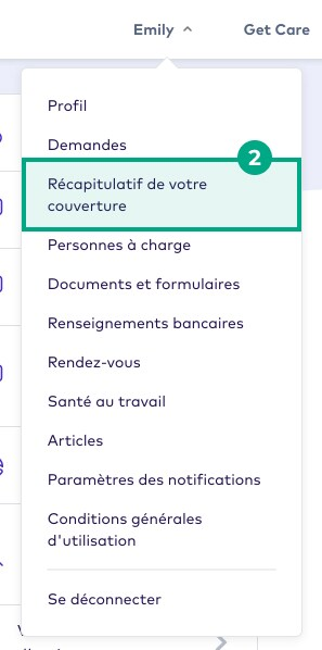 Bouton Résumé de la couverture mis en surbrillance dans le menu du profil