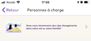 Bouton Changements dans la vie ou la famille dans l'écran Personnes à charge