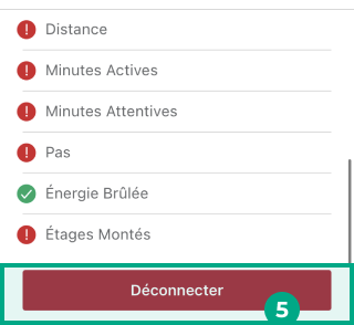 L'écran Google Fit sur l'application mobile League montrant qu'aucune donnée n'est synchronisée avec l'application League et le bouton de déconnexion mis en surbrillance.