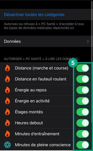 option de partage de données pour l'application de ligue sur iphone