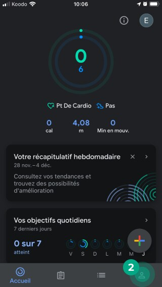 icône de profil mise en évidence dans l'application google fit