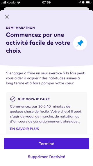 Capture d'écran d'une activité manuelle dans l'application mobile League