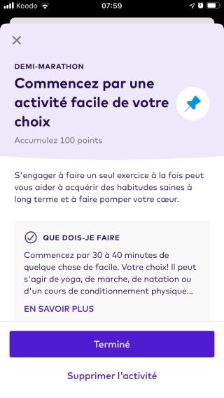 Capture d'écran d'une activité manuelle dans l'application mobile League