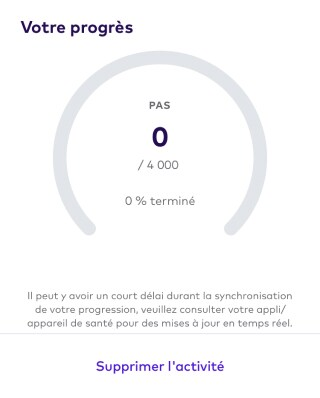 Capture d'écran de la barre de progression d'une activité portable sur l'application mobile League