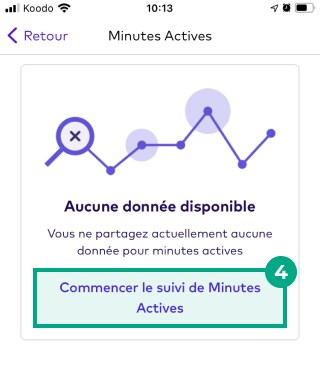 démarrer le suivi du bouton des minutes actives mis en surbrillance dans l'écran des minutes actives