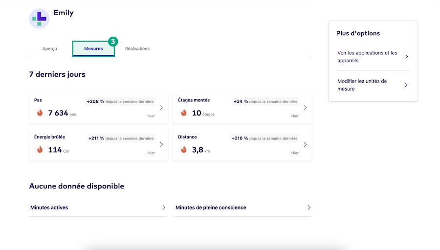 L'onglet Métriques est mis en évidence sur l'écran À propos de moi du site Web de League