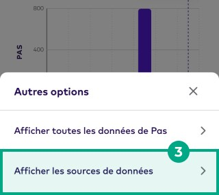 menu plus d'options avec le bouton afficher les sources de données en surbrillance