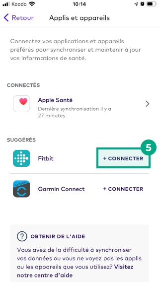 bouton de connexion mis en surbrillance pour une application suggérée dans l'écran des applications et des appareils de League