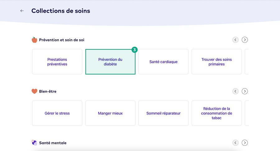 bouton de prévention du diabète mis en évidence sur l'écran des collections de soins du site Web de la ligue