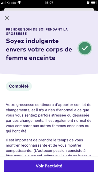 Activités terminées d'un écran de programme sur l'application League