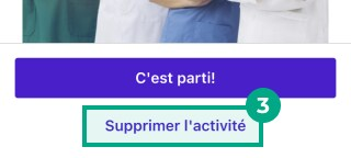 Écran d'activité avec le bouton de suppression d'activité en surbrillance sur l'application League