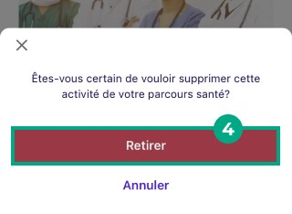 Écran d'activité avec le bouton de suppression d'activité en surbrillance sur l'application League