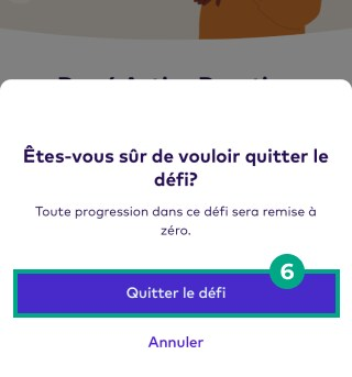 Quitter l'écran de confirmation contextuel du défi