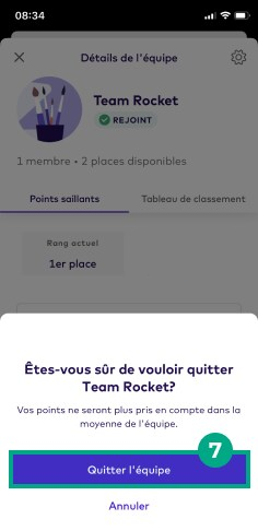 Quitter la fenêtre contextuelle de confirmation de l'équipe sur l'application League