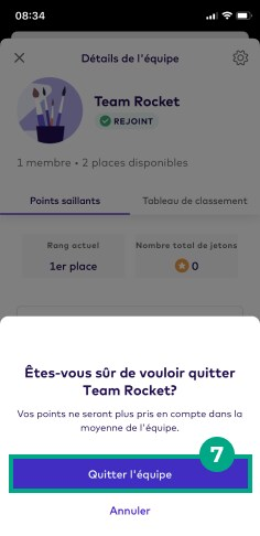 Quitter la fenêtre contextuelle de confirmation de l'équipe sur l'application League