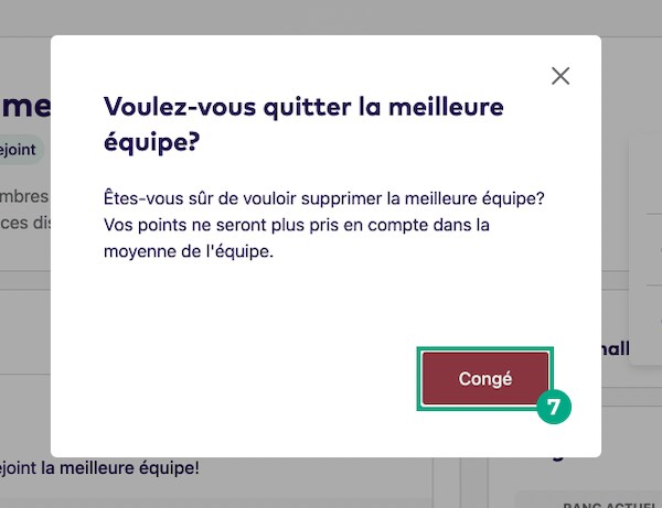 Quitter la fenêtre contextuelle de confirmation de l'équipe