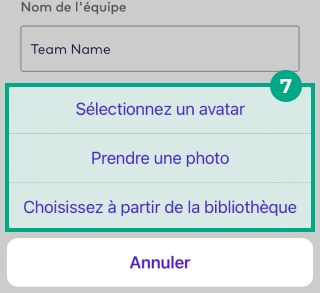 Menu des options de téléchargement de l'avatar de l'équipe