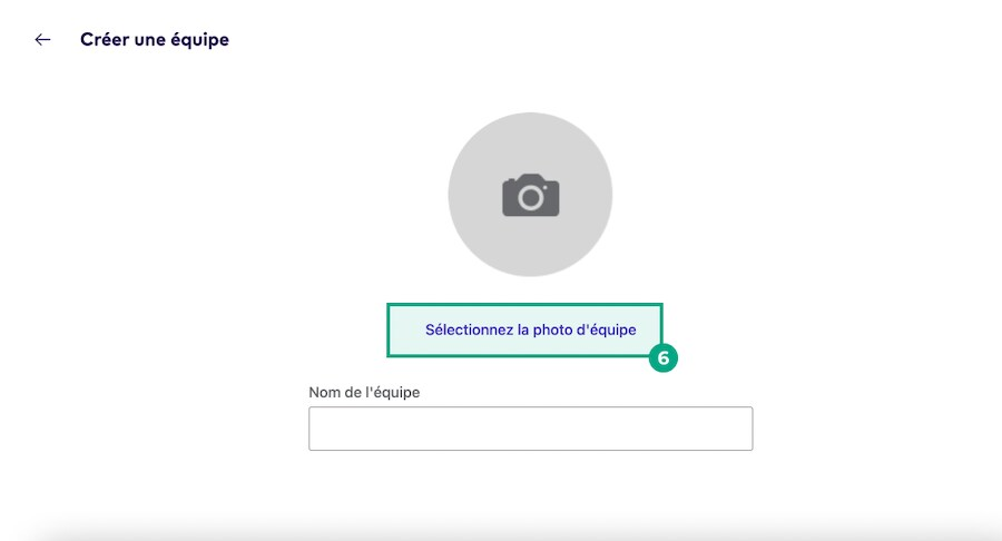 Créez un écran d'équipe avec le bouton de sélection de photo d'équipe en surbrillance