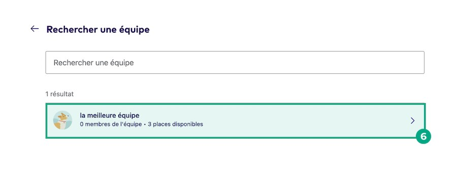 Rechercher un écran d'équipe avec un résultat d'équipe en surbrillance