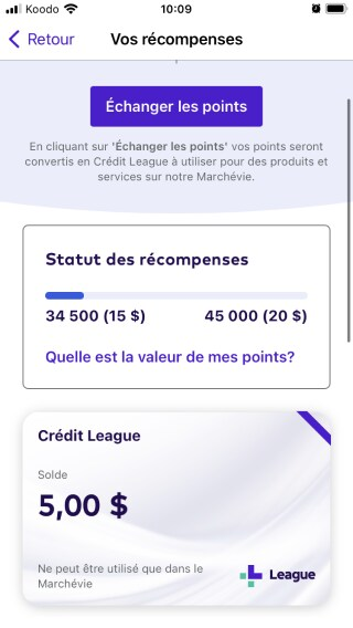 Votre écran de récompenses sur l'application League