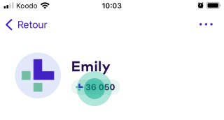 Écran À propos de moi avec le solde de points en surbrillance