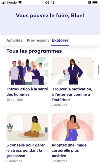 Écran de la bibliothèque de programmes sur l'application League