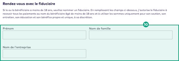 Écran de nomination d'administrateur avec les champs de détails de l'administrateur en surbrillance