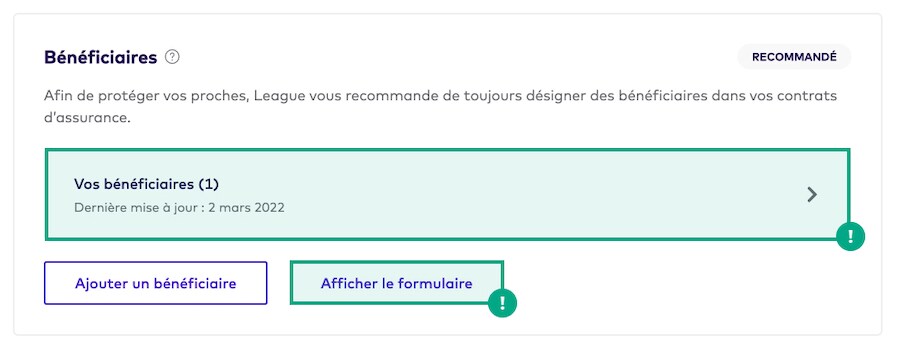 Page Documents et formulaires du site Web de la Ligue avec un bénéficiaire répertorié