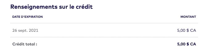 écran d'information sur le crédit sur le site Web de la ligue