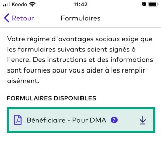 Formulaires disponibles en surbrillance dans l'onglet Formulaires de l'application League