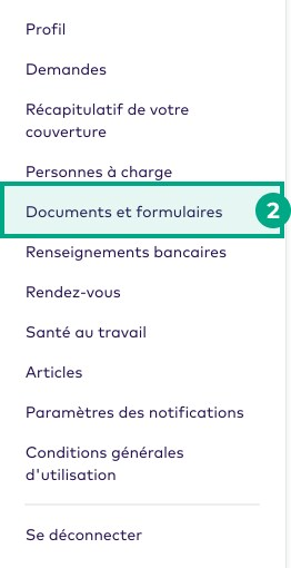 Menu déroulant sur le site Web de la Ligue avec le bouton Documents et formulaires en surbrillance