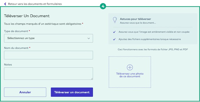 Télécharger un écran de document avec les détails de téléchargement du document en surbrillance