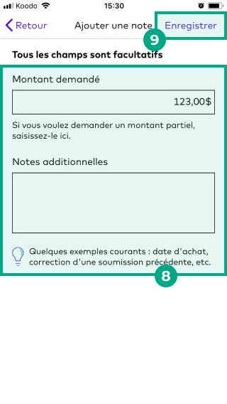 Écran Ajouter une note sur l'application mobile League