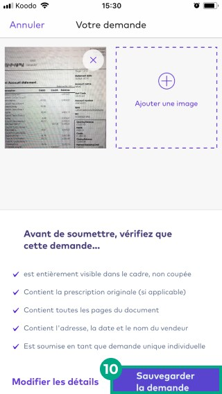 Votre écran de réclamation sur l'application League avec le bouton Enregistrer la réclamation en surbrillance