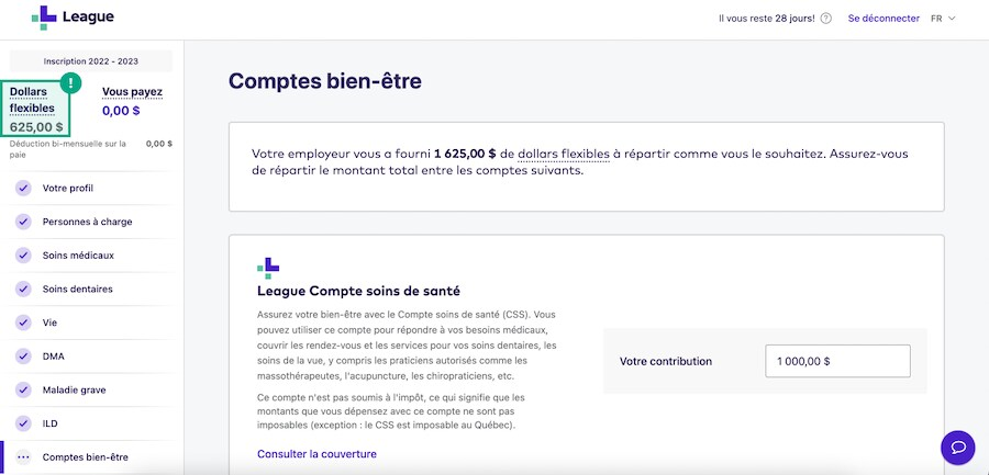 Écran d'inscription avec le montant flexible en dollars mis en évidence