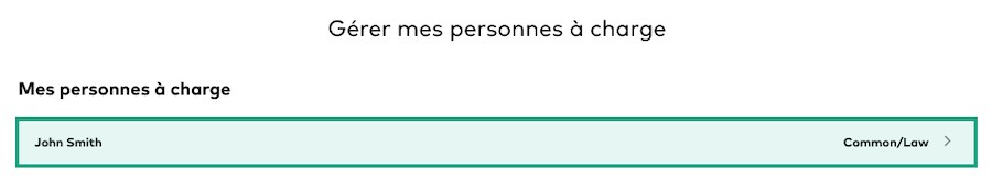 Gérer l'écran des personnes à charge sur le site Web de la Ligue avec une personne à charge en surbrillance