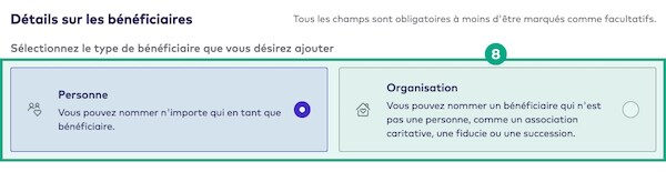 Page Détails du bénéficiaire sur le site Web de la Ligue