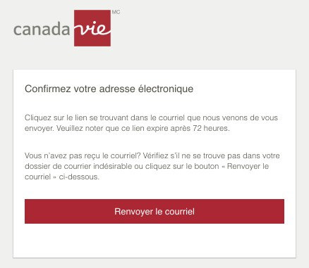 écran de vérification de votre adresse de courriel du site Web de la canada-vie