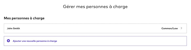 Écran Gérer les personnes à charge sur le site Web de la Ligue