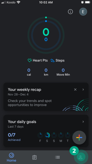 profile icon highlighted in google fit app