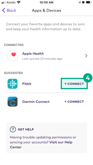 connect button highlighted for a suggested app in League's app apps and devices screen