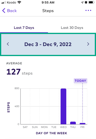 Date changer highlighted in data point screen