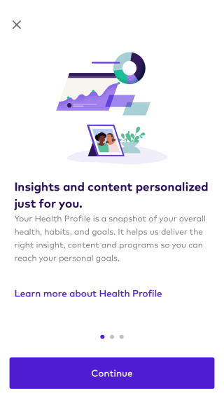 Onboarding screen for the Health Profile on the League mobile app